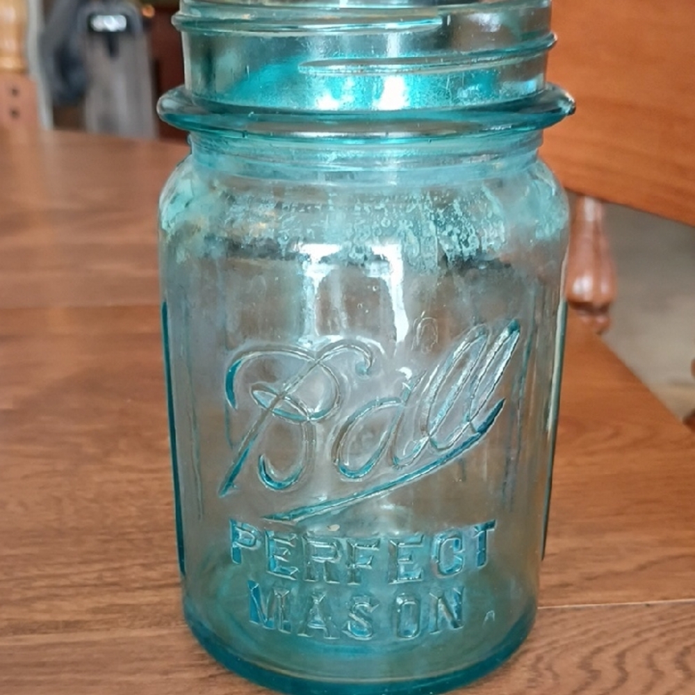 Ball Perfect Mason Jar #0 Aqua Pint Size Vintage